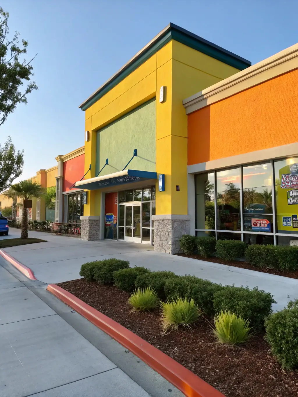The exterior of a retail store being painted with vibrant colors to attract customers and enhance brand visibility.